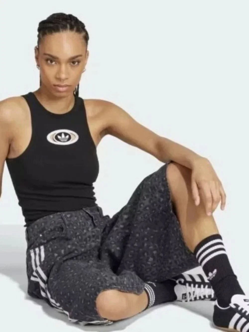 ADIDAS ORIGINALS 3 STRIPES LEOPARD DENIM BERMUDA SHORTS
